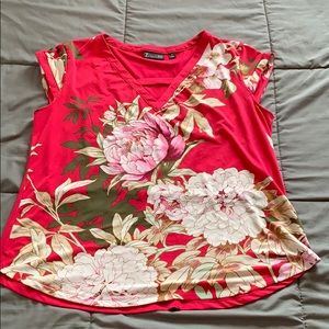 New York & Company pink flowered blouse size XL